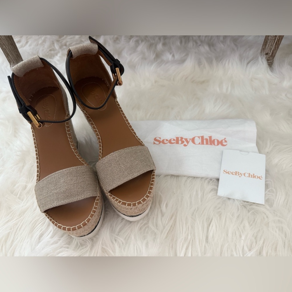 See By Chloe Glyn Espadrille Platform Wedge Sandals - Picture 2 of 9